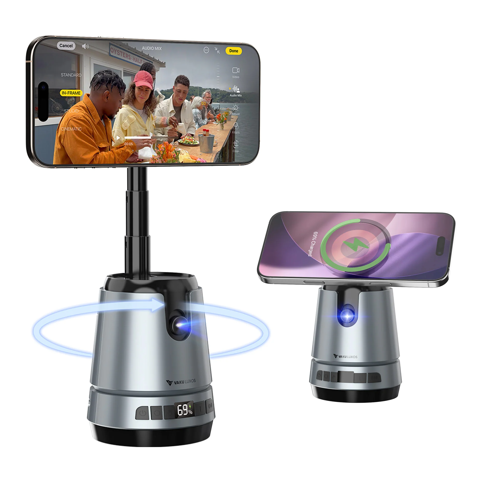 Vaku Luxos ® TREXO CAM AI Face Tracking Selfie Stand With 2000mAh Wireless Power Bank