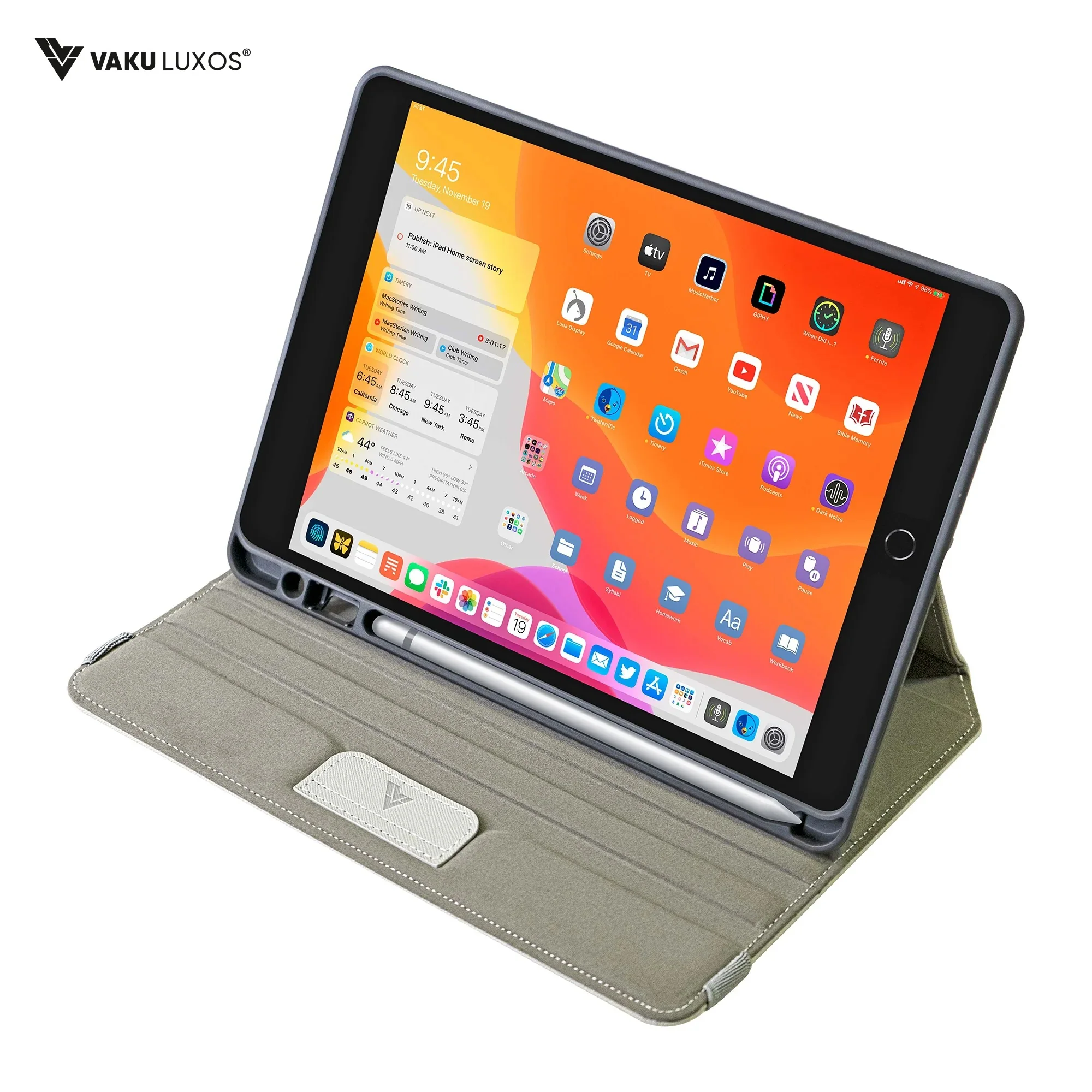 Vaku Luxos ® TUNGSTEN 360 Degree Multi-Utility Round Rotating Stand Protection with Pencil Holder Case