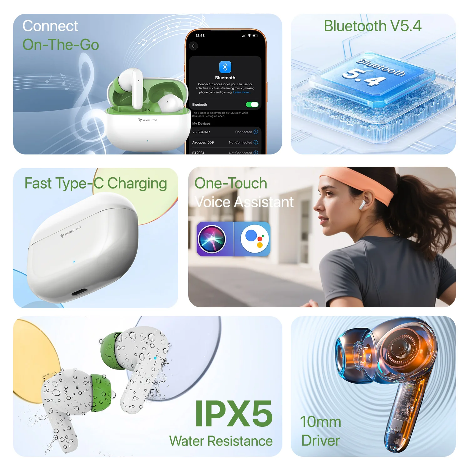 Vaku Luxos ® SONAIR True Wireless Earbuds with Smart Touch Controls - Image 14