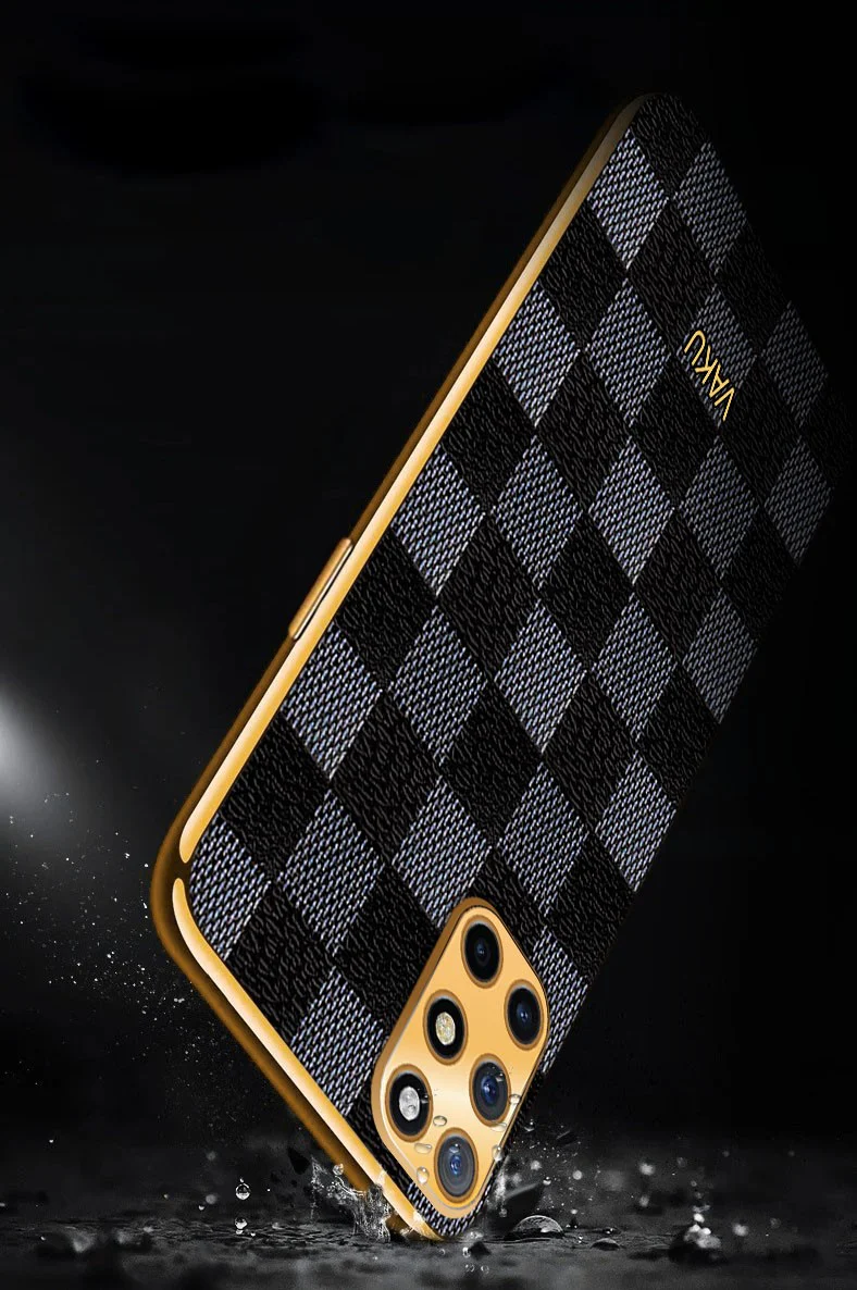Vaku® OnePlus 8T Cheron Series Leather Stitched Gold Electroplated Soft TPU Back Cover - Image 10