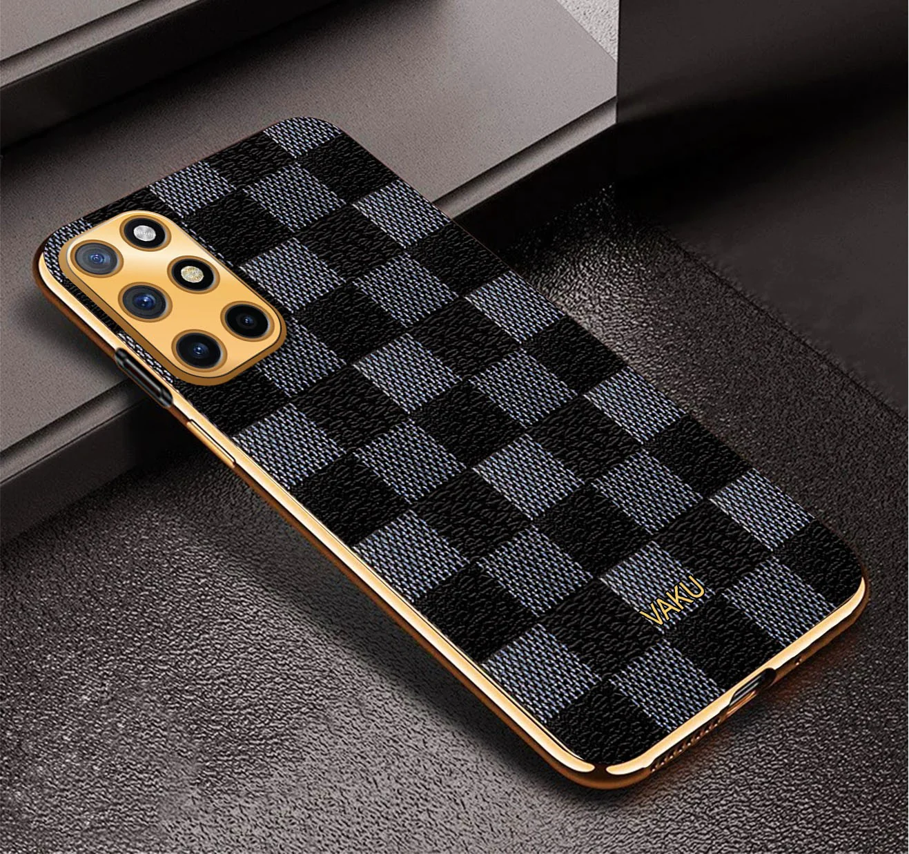 Vaku® OnePlus 8T Cheron Series Leather Stitched Gold Electroplated Soft TPU Back Cover - Image 6