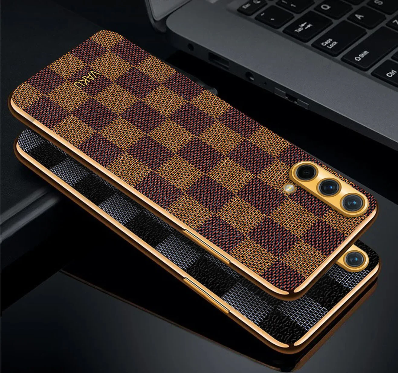 Vaku® OnePlus Nord CE Cheron Series Leather Stitched Gold Electroplated Soft TPU Back Cover - Image 3