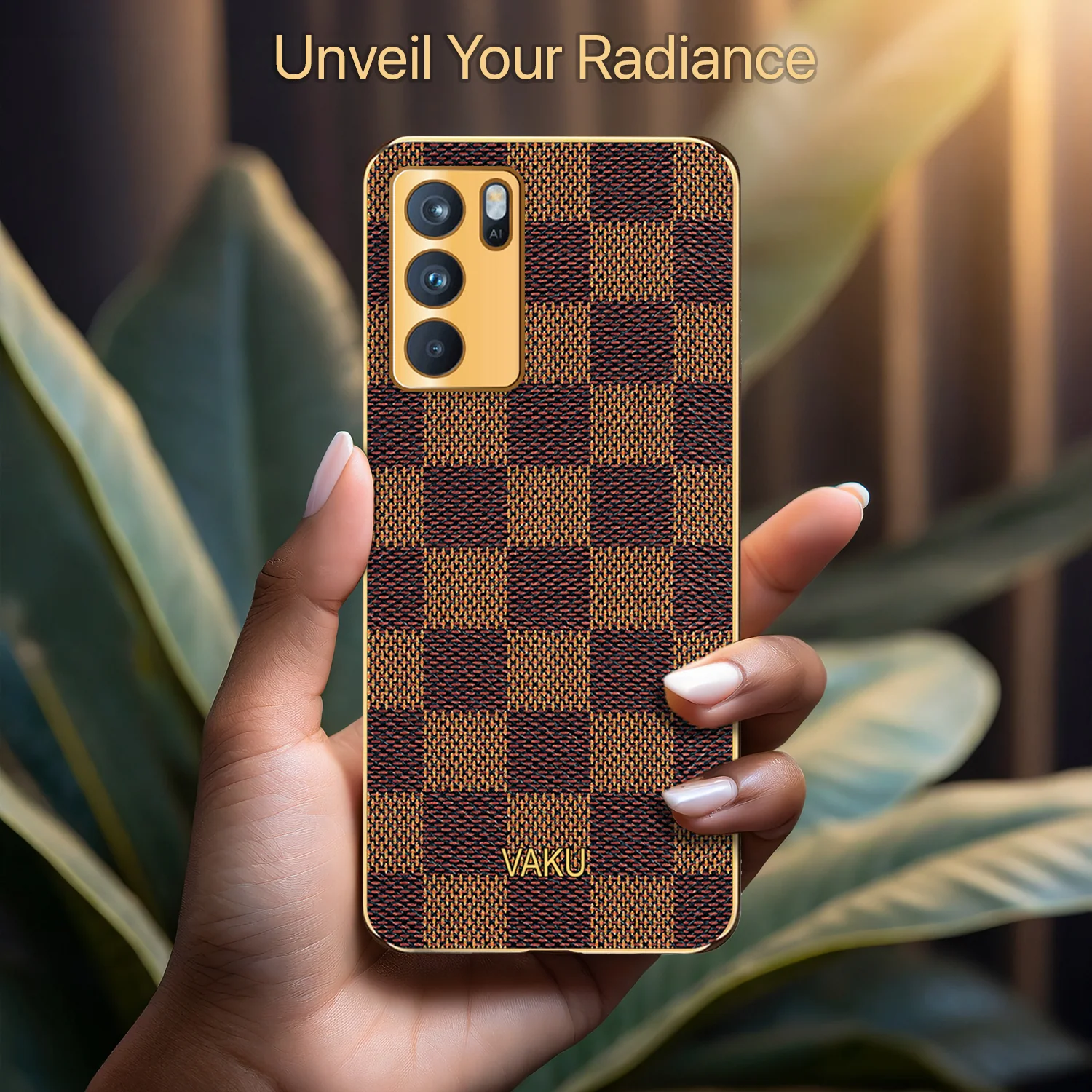 Vaku® Oppo A16 Cheron Leather Electroplated Soft TPU Back Cover - Image 5