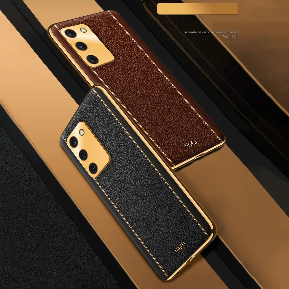 Vaku® Oppo A53s 5G Luxemberg Series Leather Stitched Gold Electroplated Soft TPU Back Cover - Image 13