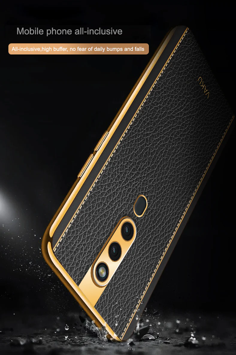 VakuĀ® Oppo F11 Pro Luxemberg Series Leather Stitched Gold Electroplated Soft TPU Back Cover - Image 12