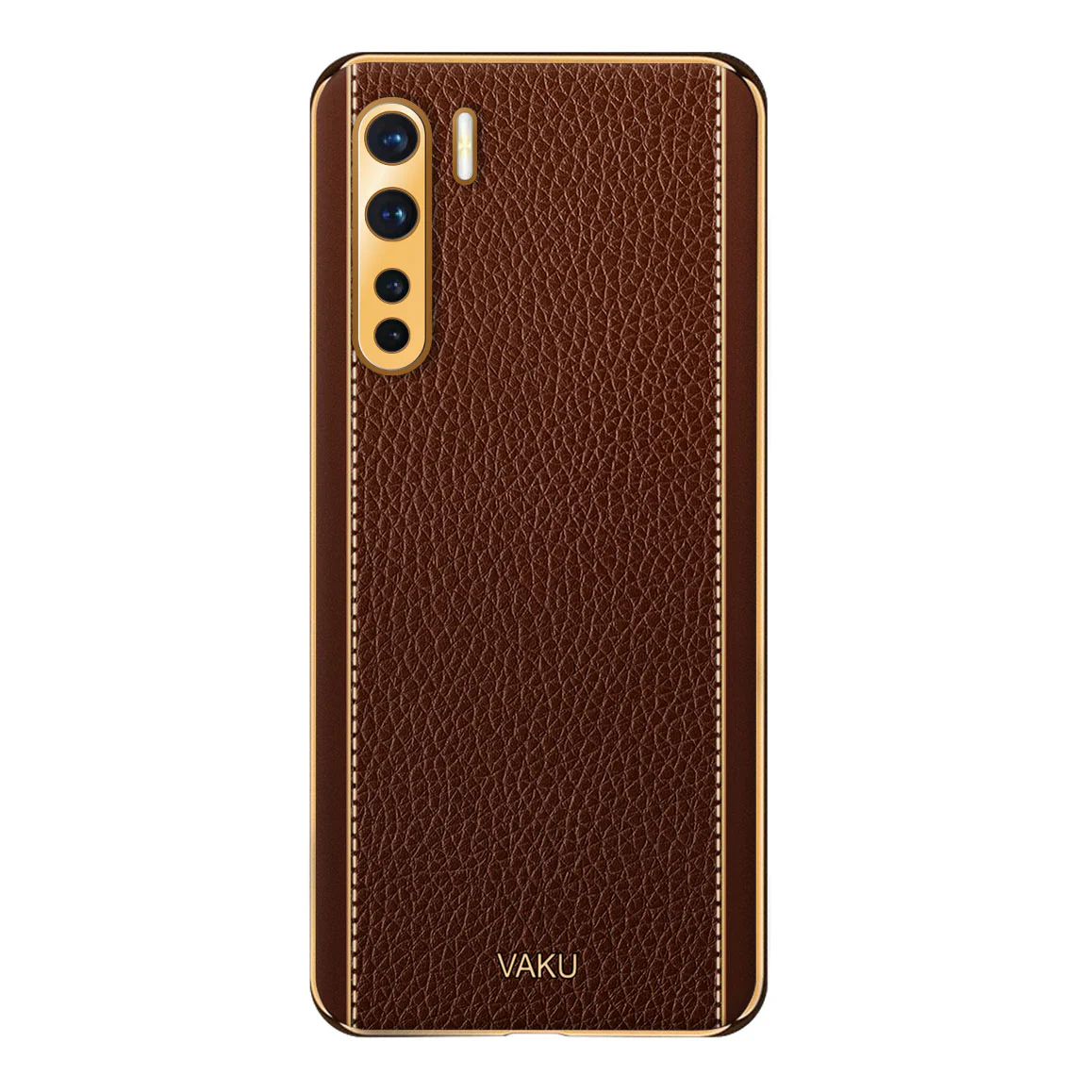 VakuĀ® Oppo F15 Luxemberg Series Leather Stitched Gold Electroplated Soft TPU Back Cover - Image 14