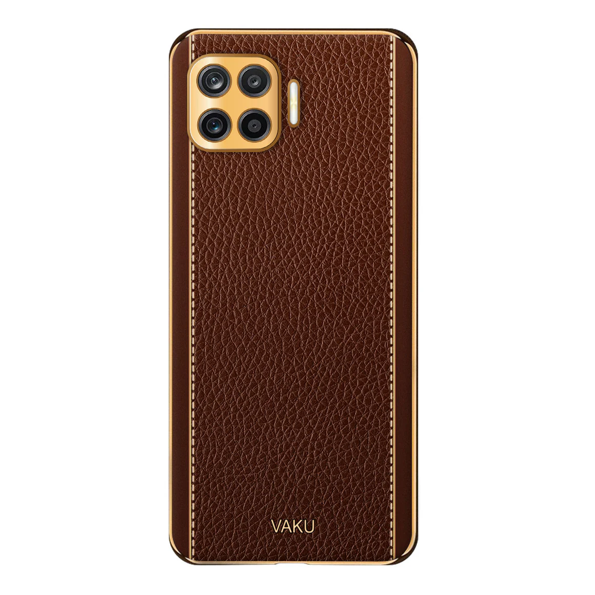 VakuĀ® Oppo F17 Luxemberg Series Leather Stitched Gold Electroplated Soft TPU Back Cover - Image 13
