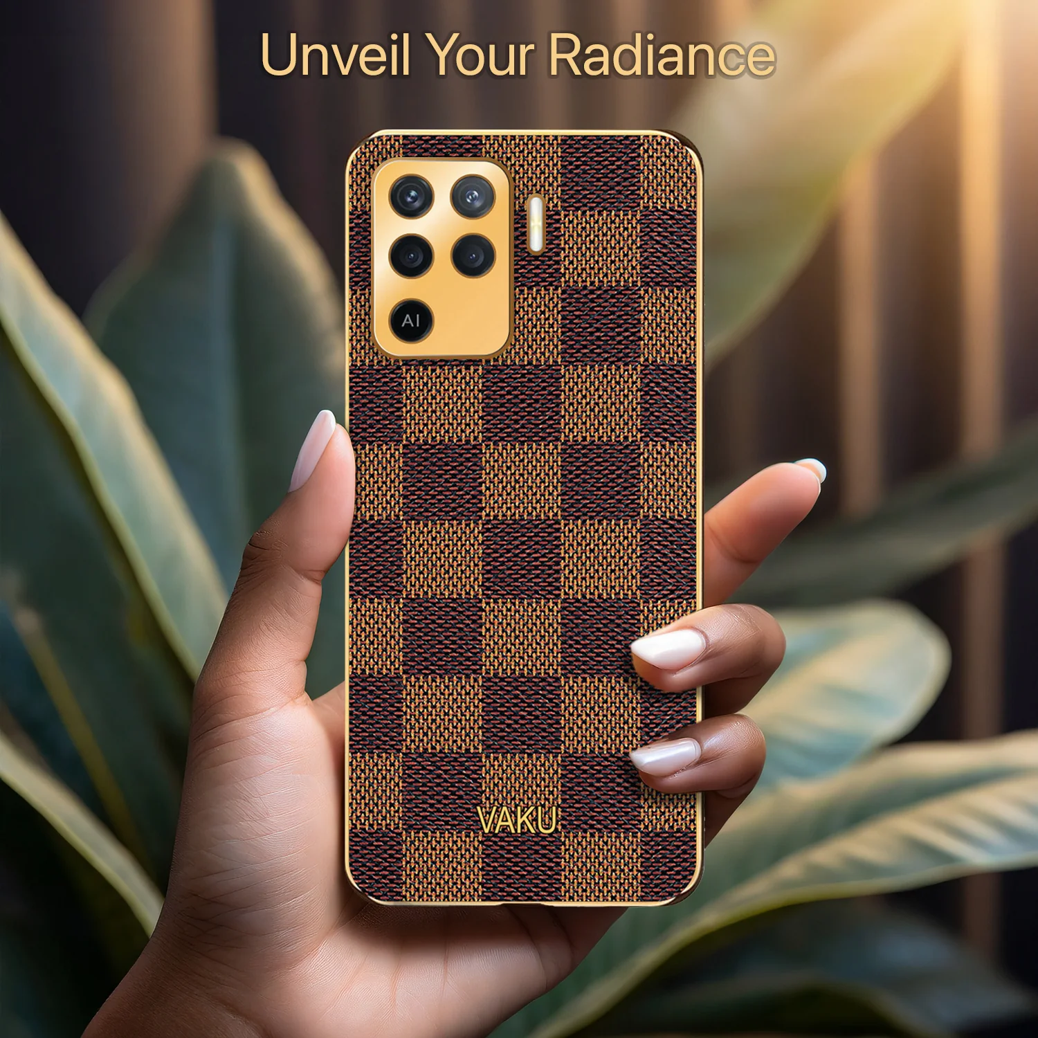 Vaku® Oppo F19 Pro Cheron Leather Electroplated Soft TPU Back Cover - Image 7