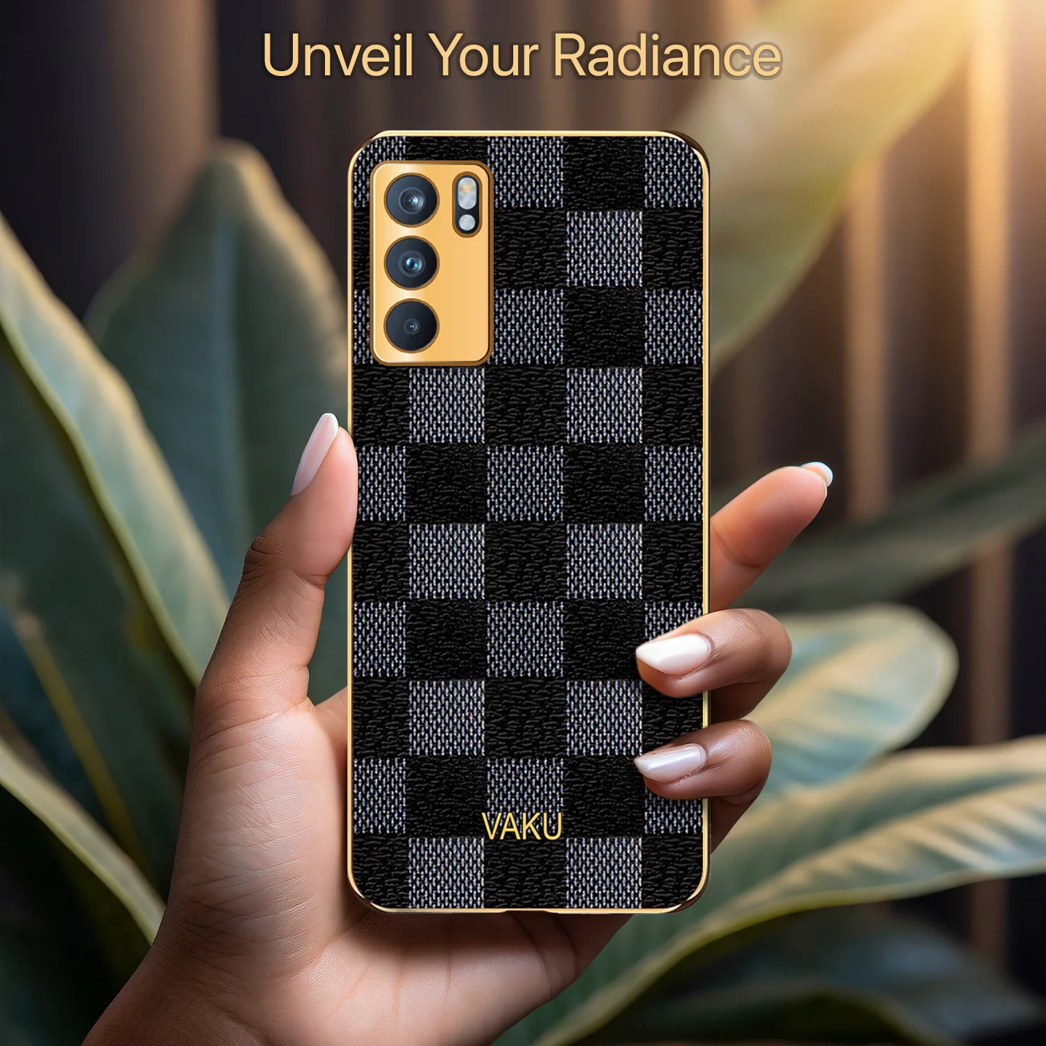 Vaku® Oppo Reno6 5G Cheron Leather Electroplated Soft TPU Back Cover - Image 5