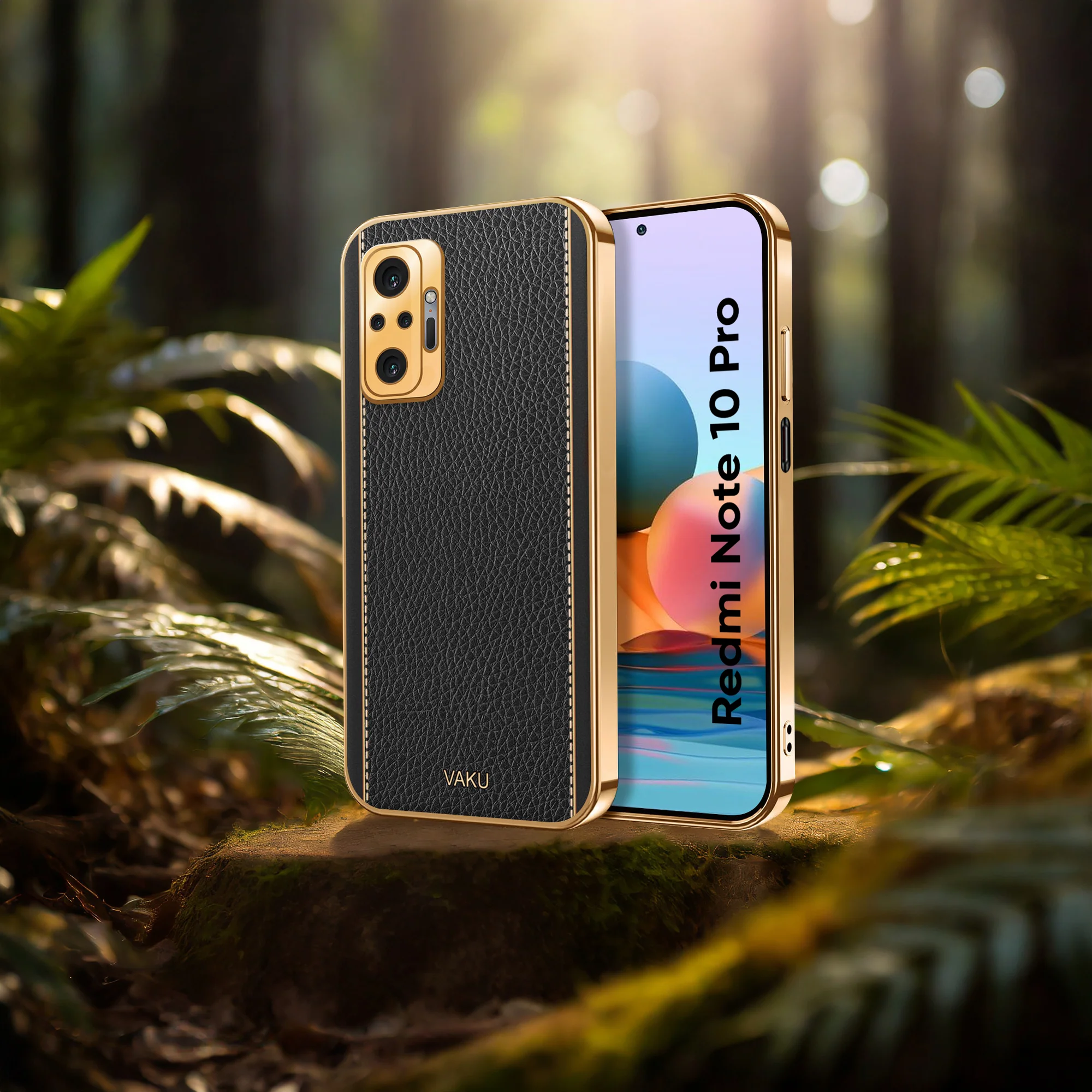 Vaku® Redmi Note 10 Pro Luxemberg Series Leather Stitched Gold Electroplated Soft TPU Back Cover - Image 13