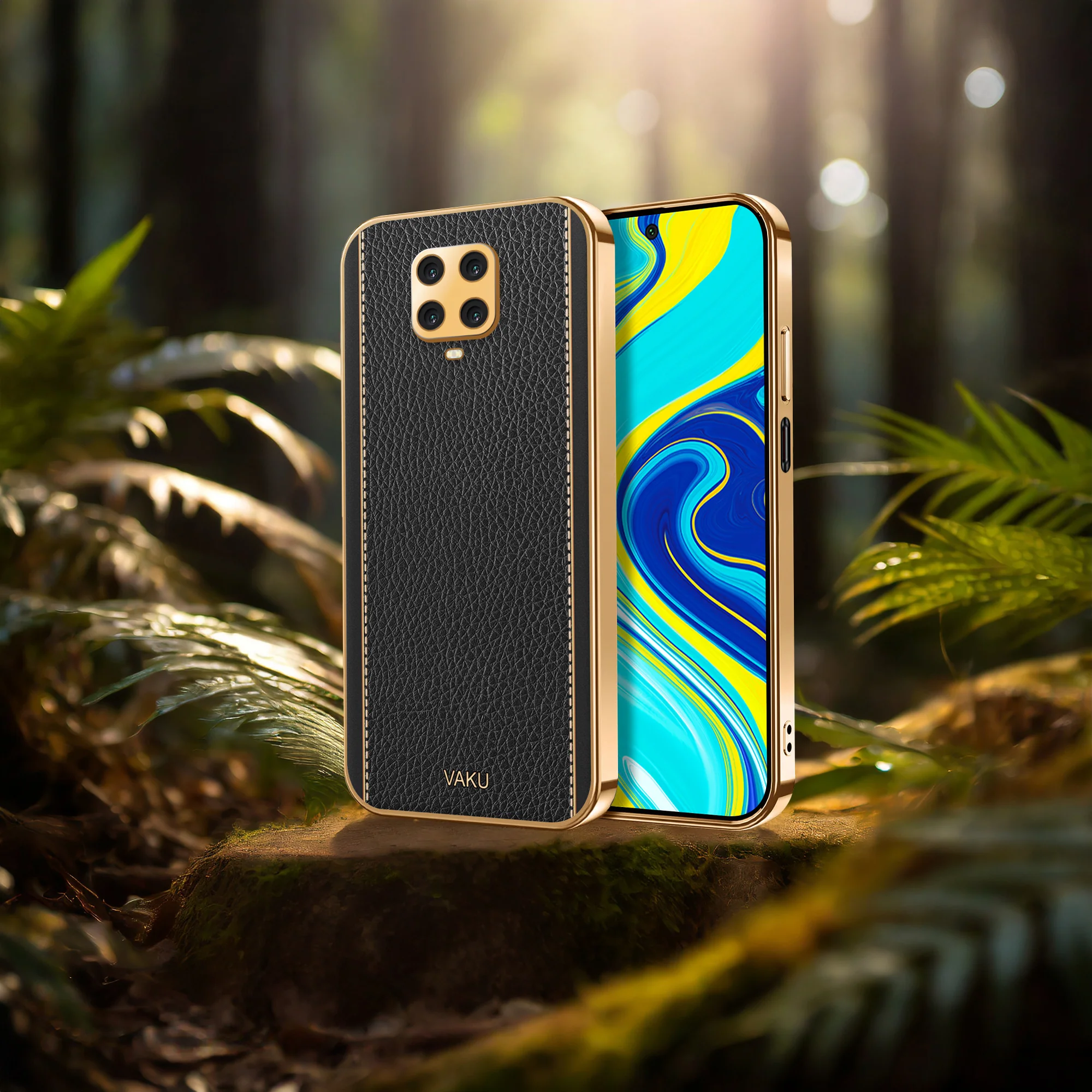 VakuĀ® Redmi Note 9 Pro Max Luxemberg Series Leather Stitched Gold Electroplated Soft TPU Back Cover - Image 14