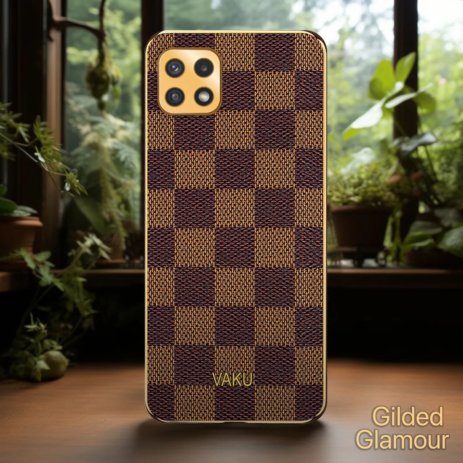 Vaku® Samsung Galaxy A22 5G Cheron Leather Electroplated Soft TPU Back Cover - Image 6