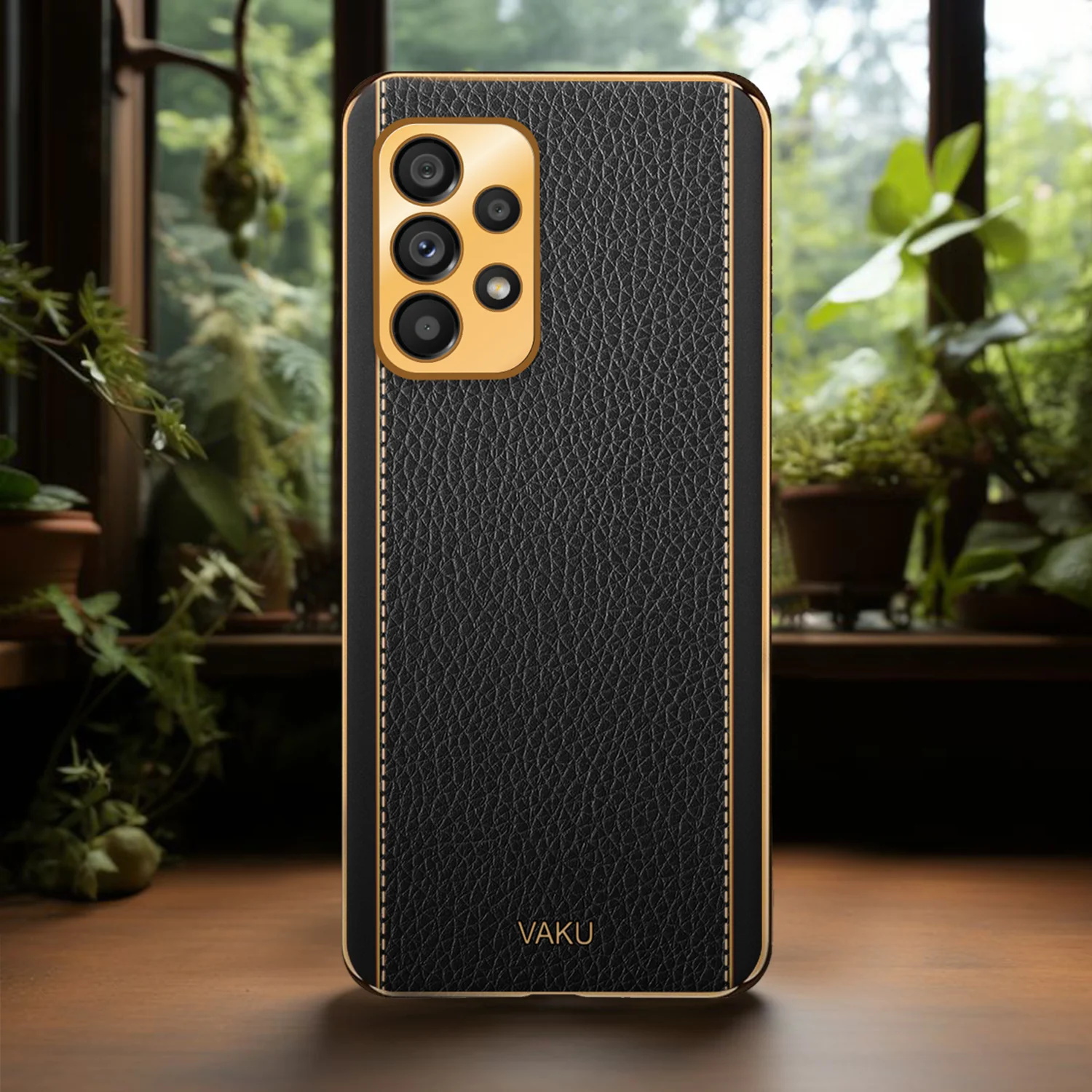 VakuĀ® Samsung Galaxy A23 Luxemberg Series Leather Stitched Gold Electroplated Soft TPU Back Cover - Image 11