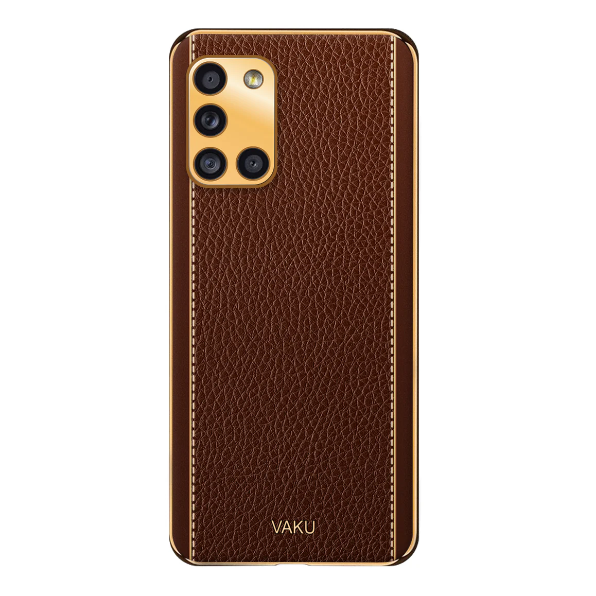 VakuĀ® Samsung Galaxy A31 Luxemberg Leather Stitched Gold Electroplated Soft TPU Back Cover - Image 15