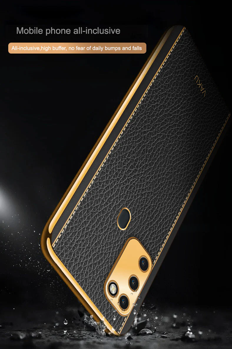 VakuĀ® Samsung Galaxy M30S Luxemberg Series Leather Stitched Gold Electroplated Soft TPU Back Cover - Image 11