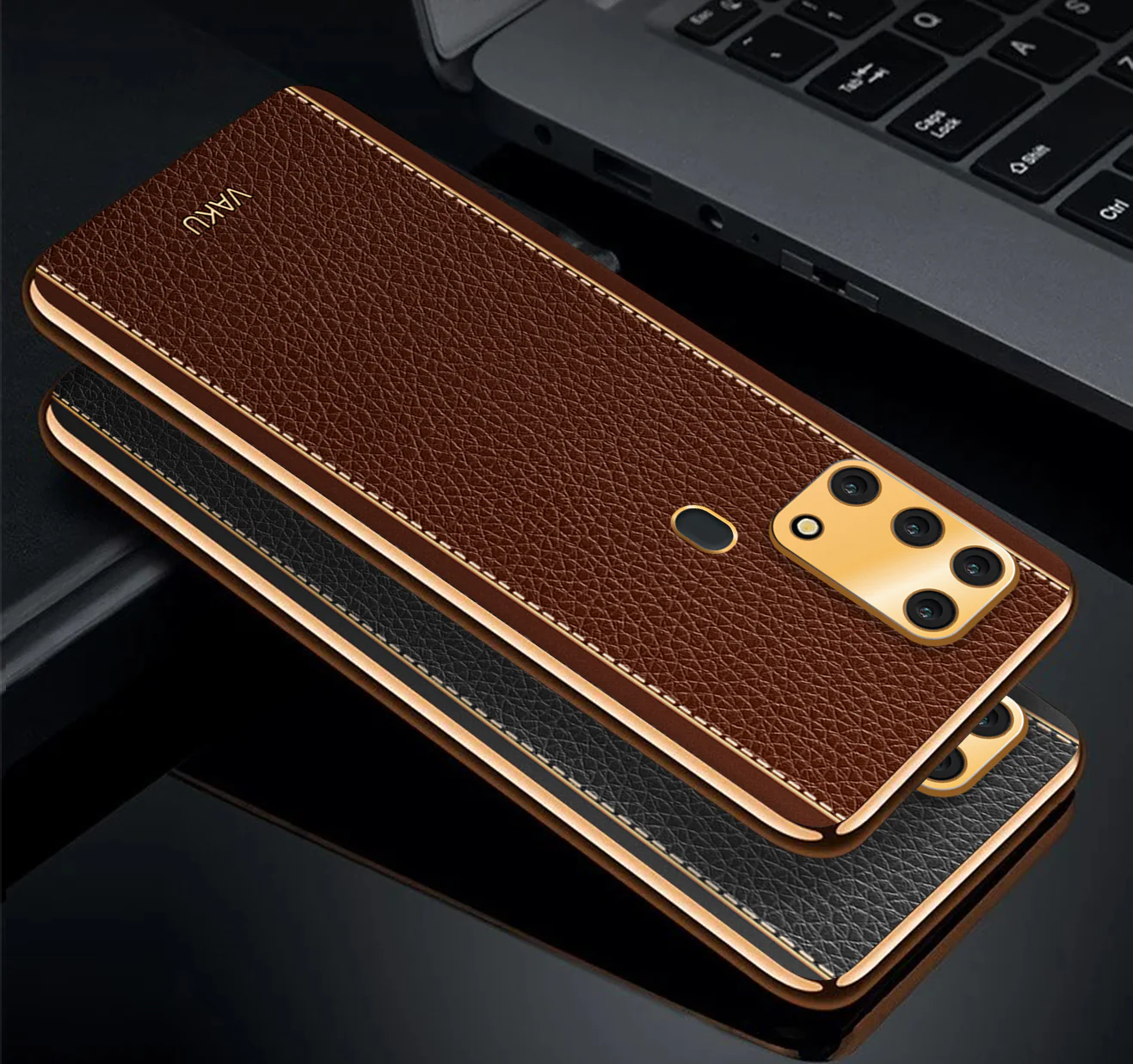 VakuĀ® Samsung Galaxy M31 Luxemberg Series Leather Stitched Gold Electroplated Soft TPU Back Cover - Image 4