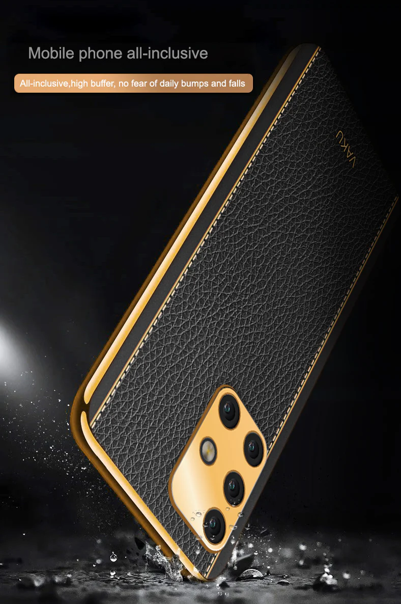 VakuĀ® Samsung Galaxy M51 Luxemberg Series Leather Stitched Gold Electroplated Soft TPU Back Cover - Image 16