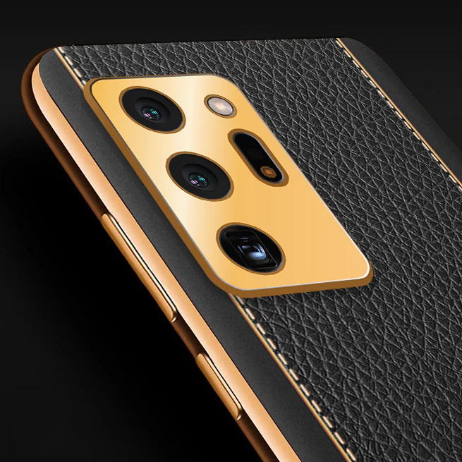 VakuĀ® Samsung Galaxy Note 20 Ultra Luxemberg Series Leather Stitched Gold Electroplated Soft TPU Back Cover - Image 2
