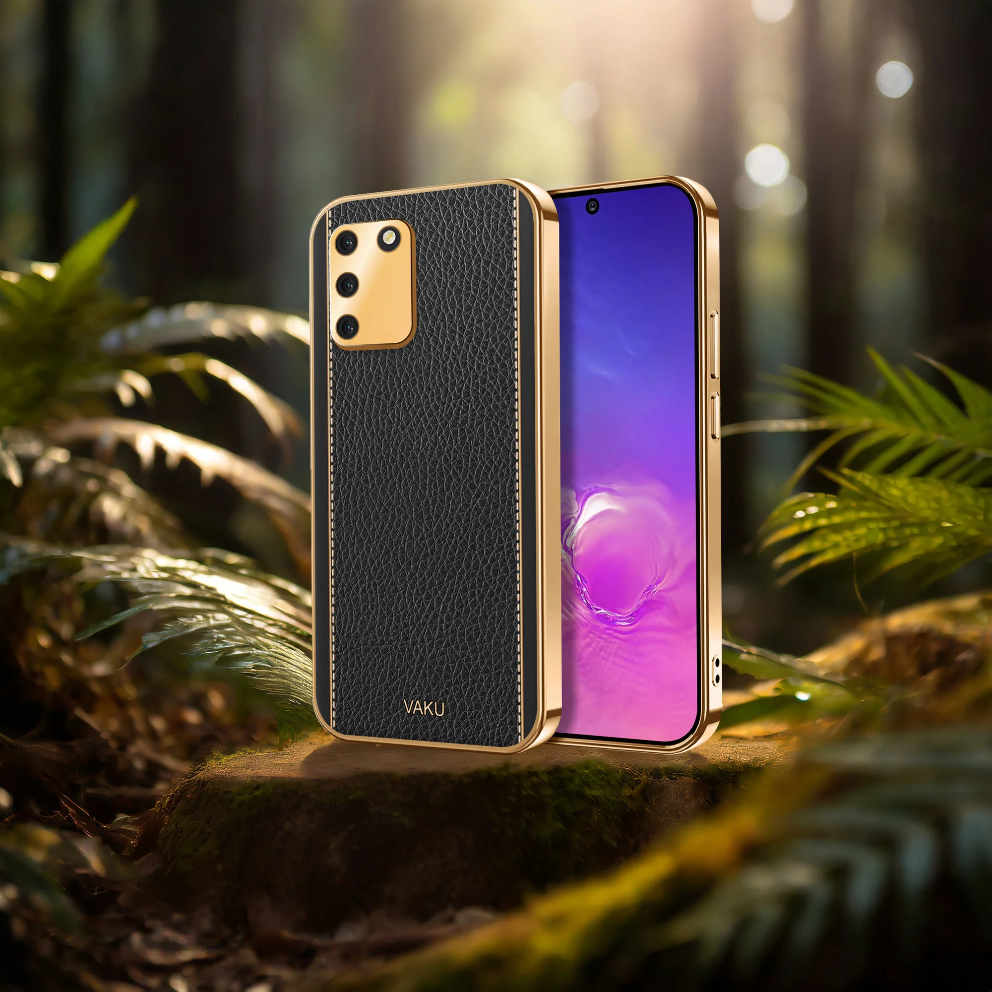 VakuĀ® Samsung Galaxy S10 Lite Luxemberg Series Leather Stitched Gold Electroplated Soft TPU Back Cover - Image 14