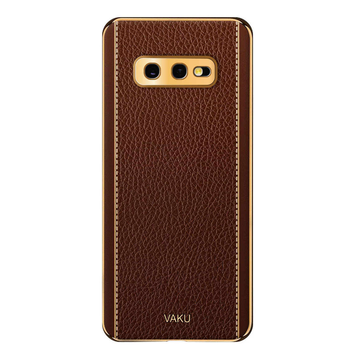VakuĀ® Samsung Galaxy S10e Luxemberg Leather Stitched Gold Electroplated Soft TPU Back Cover - Image 12