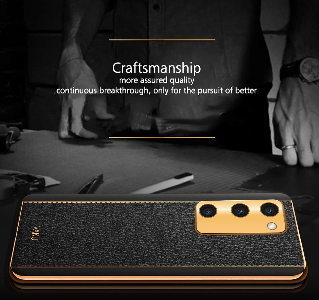 VakuĀ® Samsung Galaxy S20 FE Luxemberg Series Leather Stitched Gold Electroplated Soft TPU Back Cover - Image 6