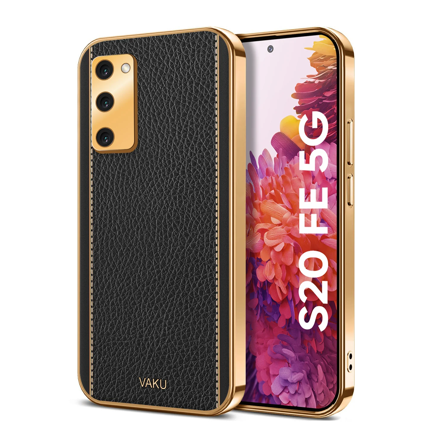 VakuĀ® Samsung Galaxy S20 FE Luxemberg Series Leather Stitched Gold Electroplated Soft TPU Back Cover - Image 7