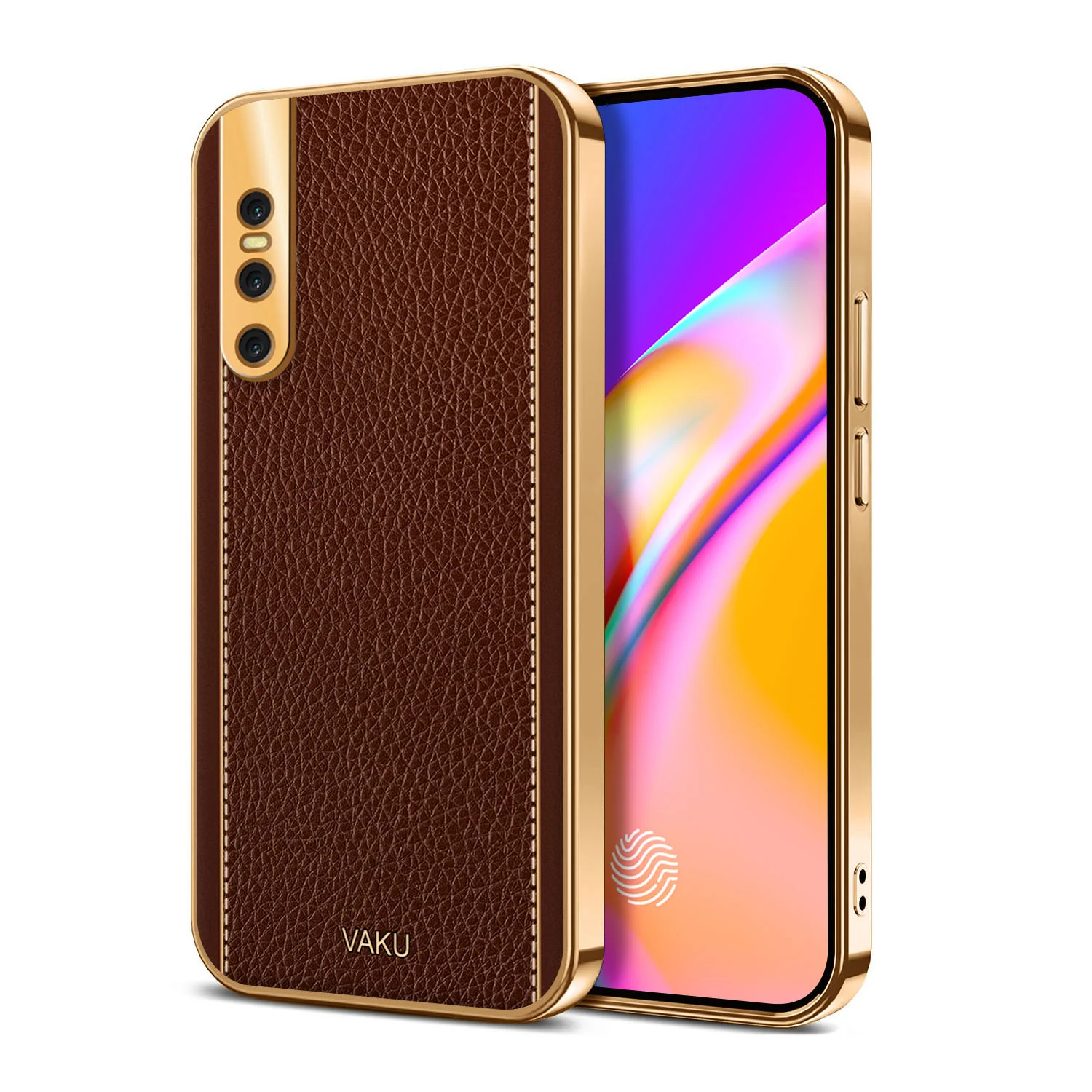 VakuĀ® Vivo V15 Pro Luxemberg Series Leather Stitched Gold Electroplated Soft TPU Back Cover - Image 7