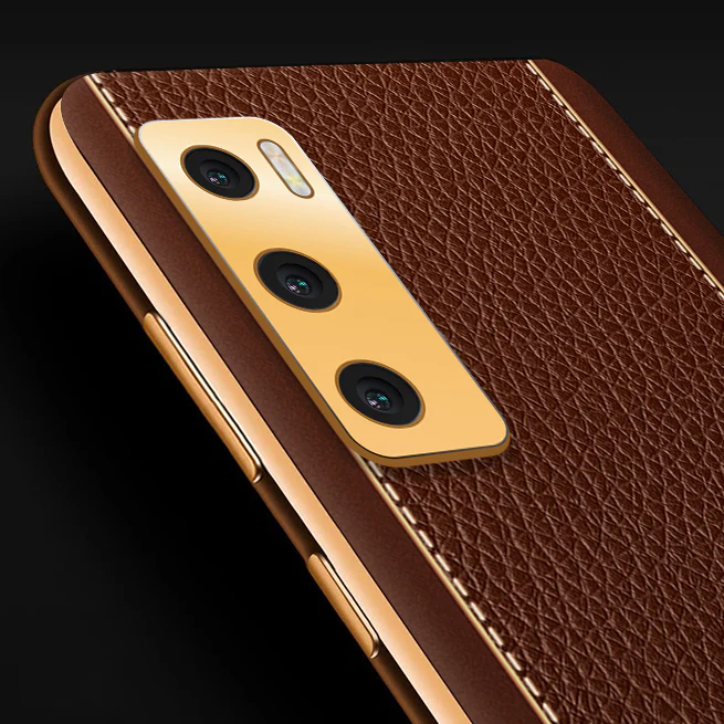 VakuĀ® Vivo V20 SE Luxemberg Series Leather Stitched Gold Electroplated Soft TPU Back Cover - Image 2