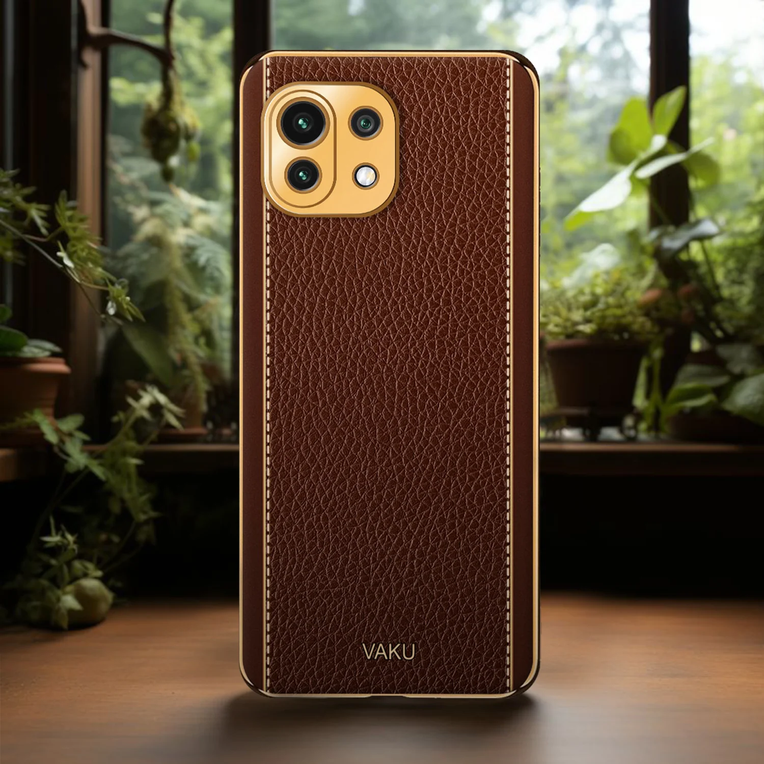 VakuĀ® Xiaomi Mi 11 Lite Luxemberg Series Leather Stitched Gold Electroplated Soft TPU Back Cover - Image 13