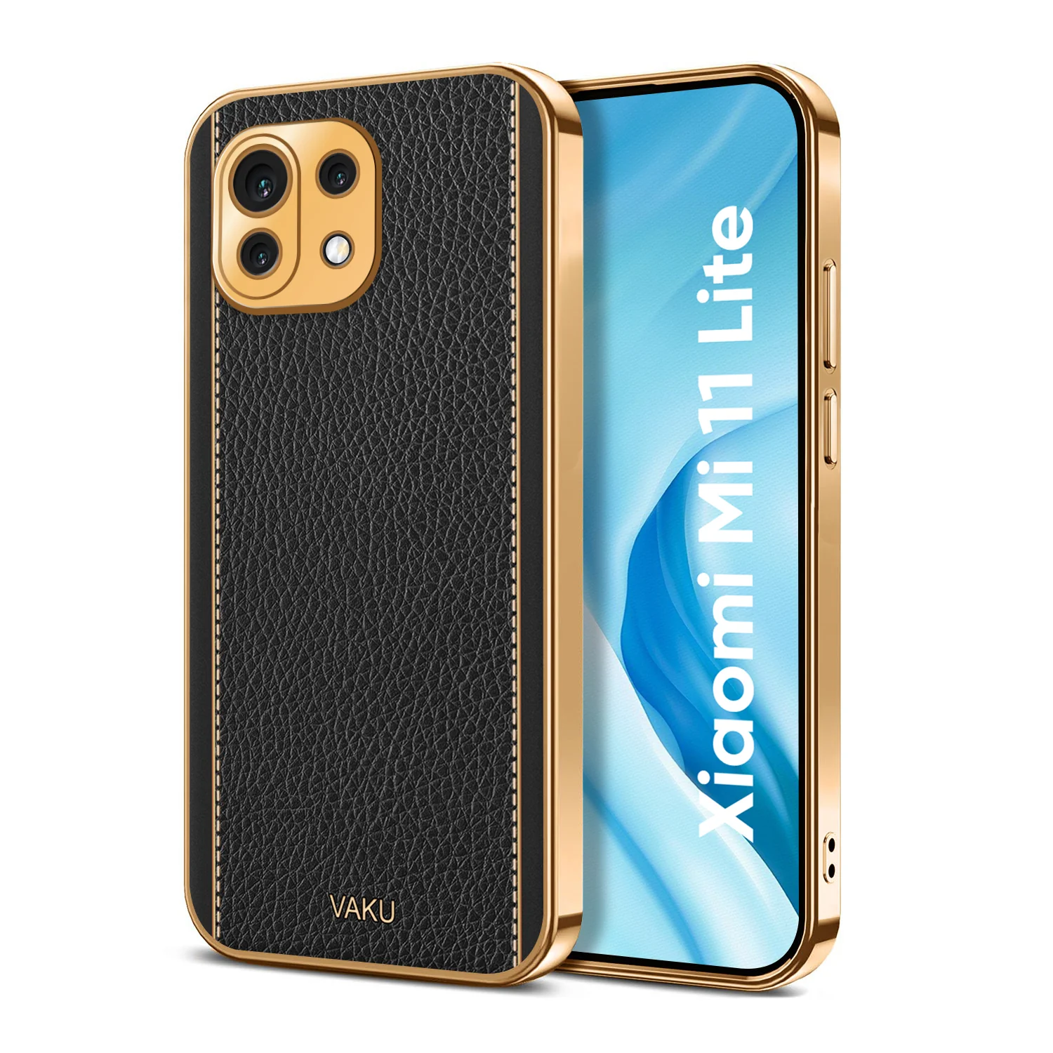 VakuĀ® Xiaomi Mi 11 Lite Luxemberg Series Leather Stitched Gold Electroplated Soft TPU Back Cover - Image 8